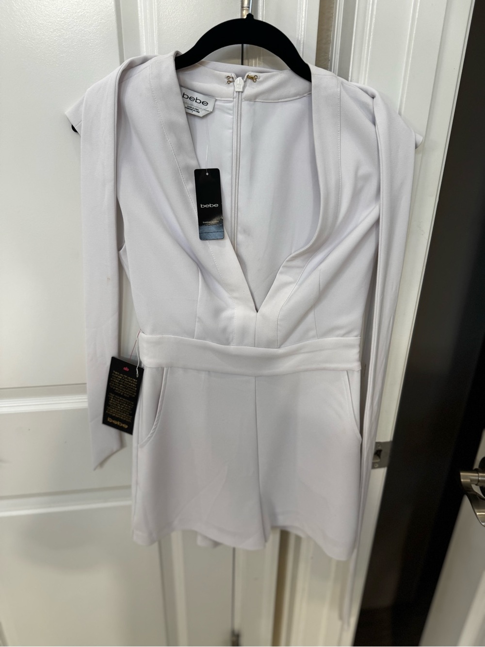 bebe White Sleeveless Mini short dress with Belted Waist